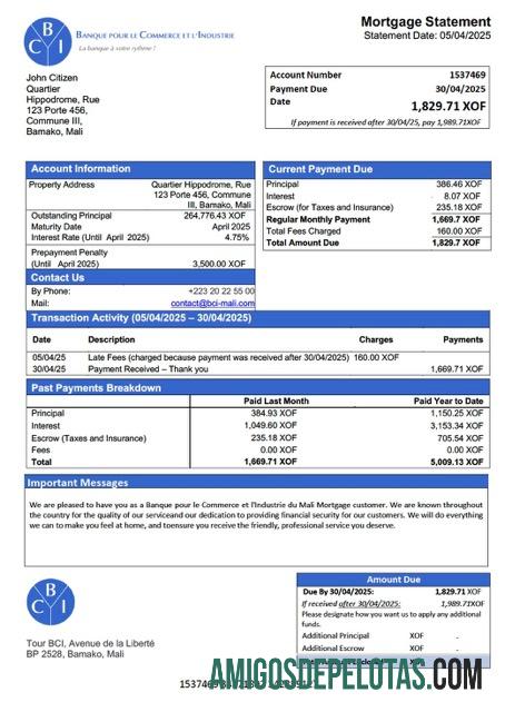 em branco Mali Banque Pour le Commerce et l'Industrie du Mali (BCI Mali) Declaração de hipoteca modelo Word e PDF